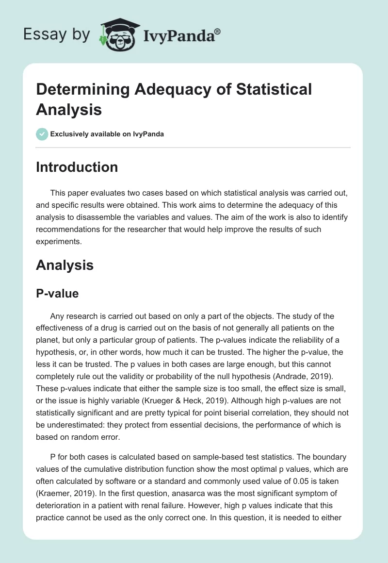 Determining Adequacy of Statistical Analysis. Page 1