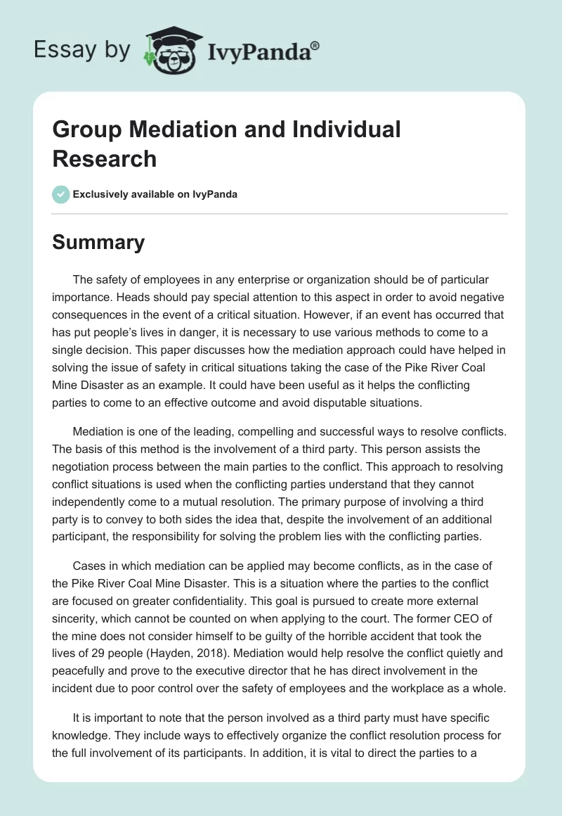 Group Mediation and Individual Research. Page 1