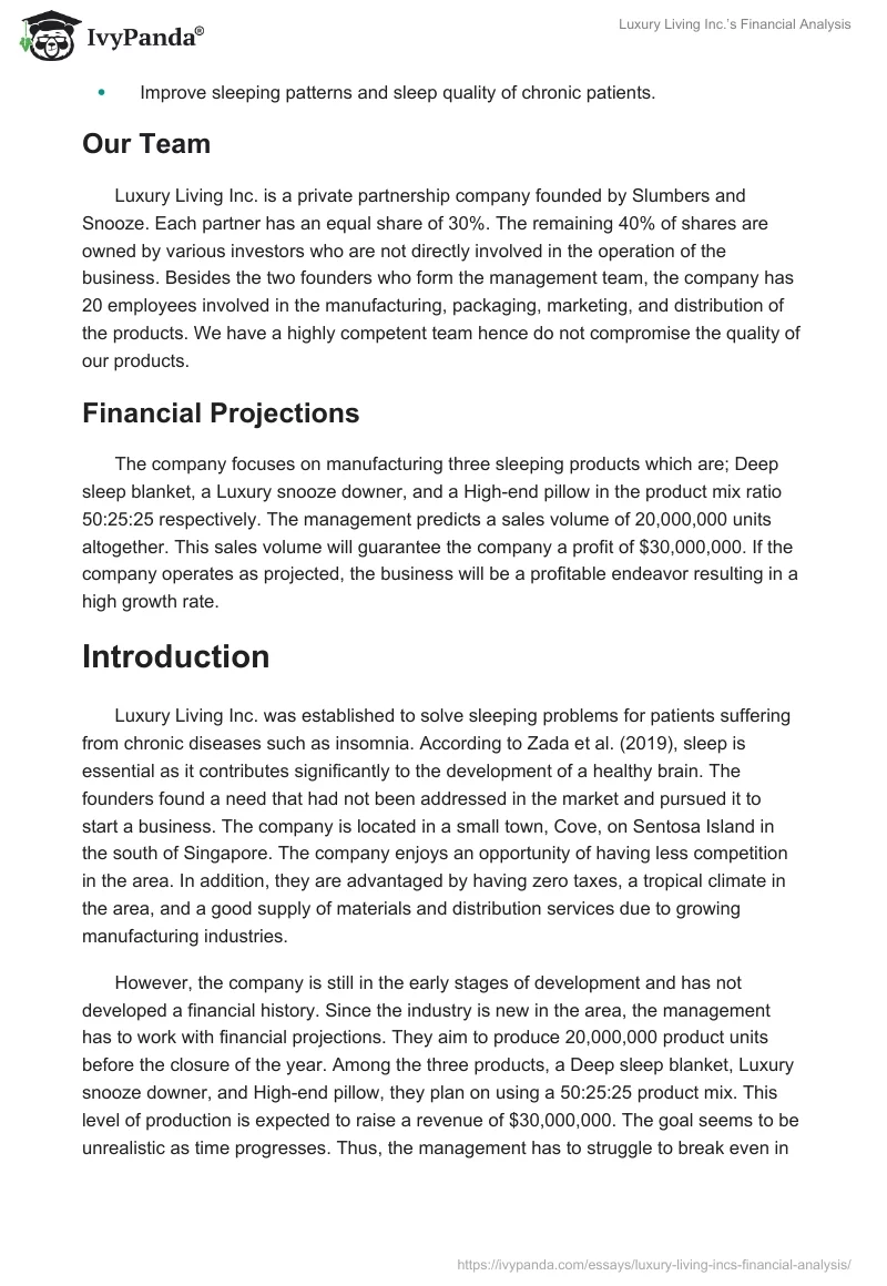 Luxury Living Inc.’s Financial Analysis. Page 2