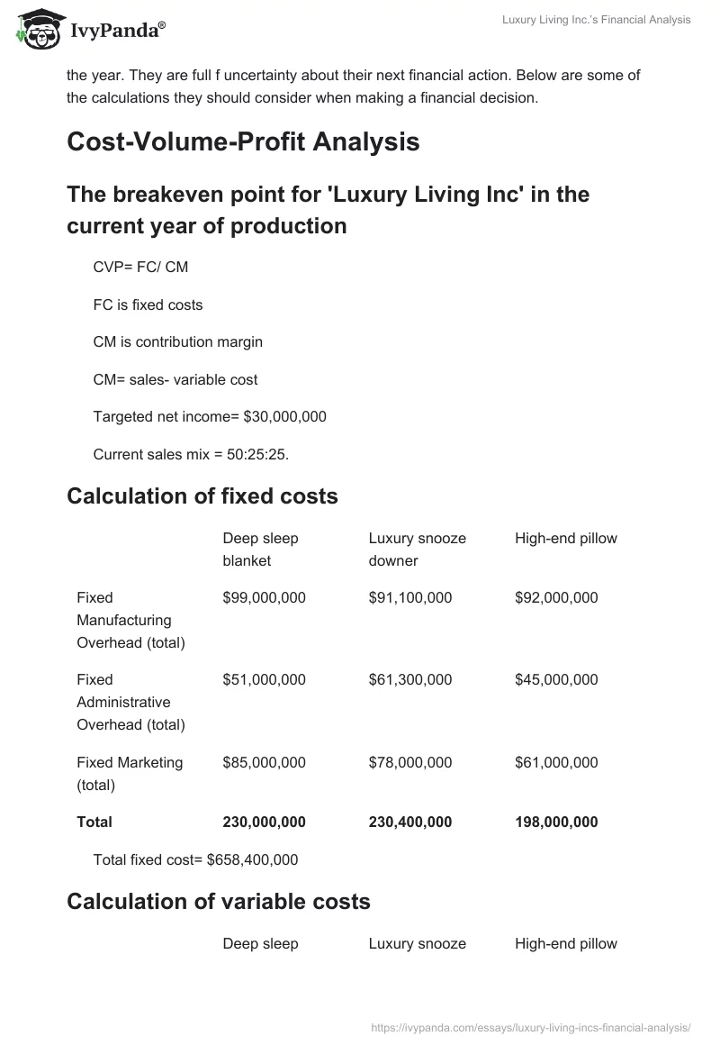 Luxury Living Inc.’s Financial Analysis. Page 3