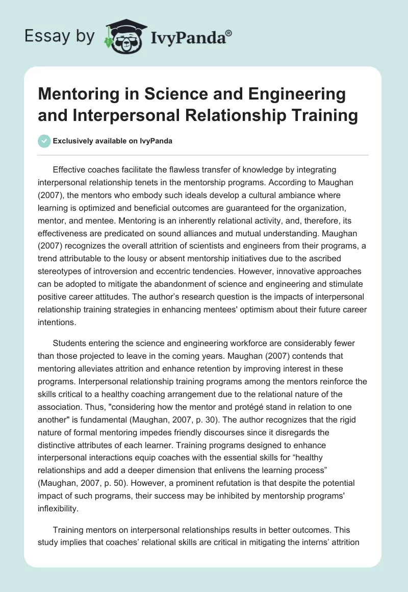 Mentoring in Science and Engineering and Interpersonal Relationship Training. Page 1