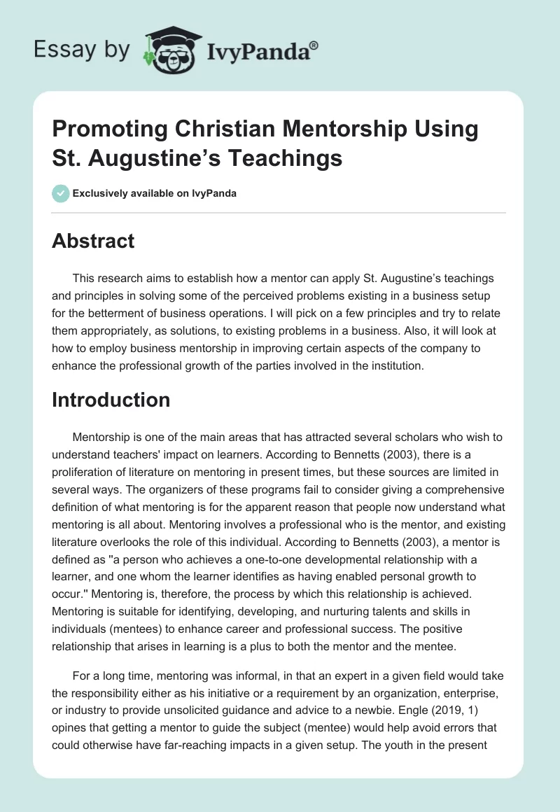 Promoting Christian Mentorship Using St. Augustine’s Teachings. Page 1
