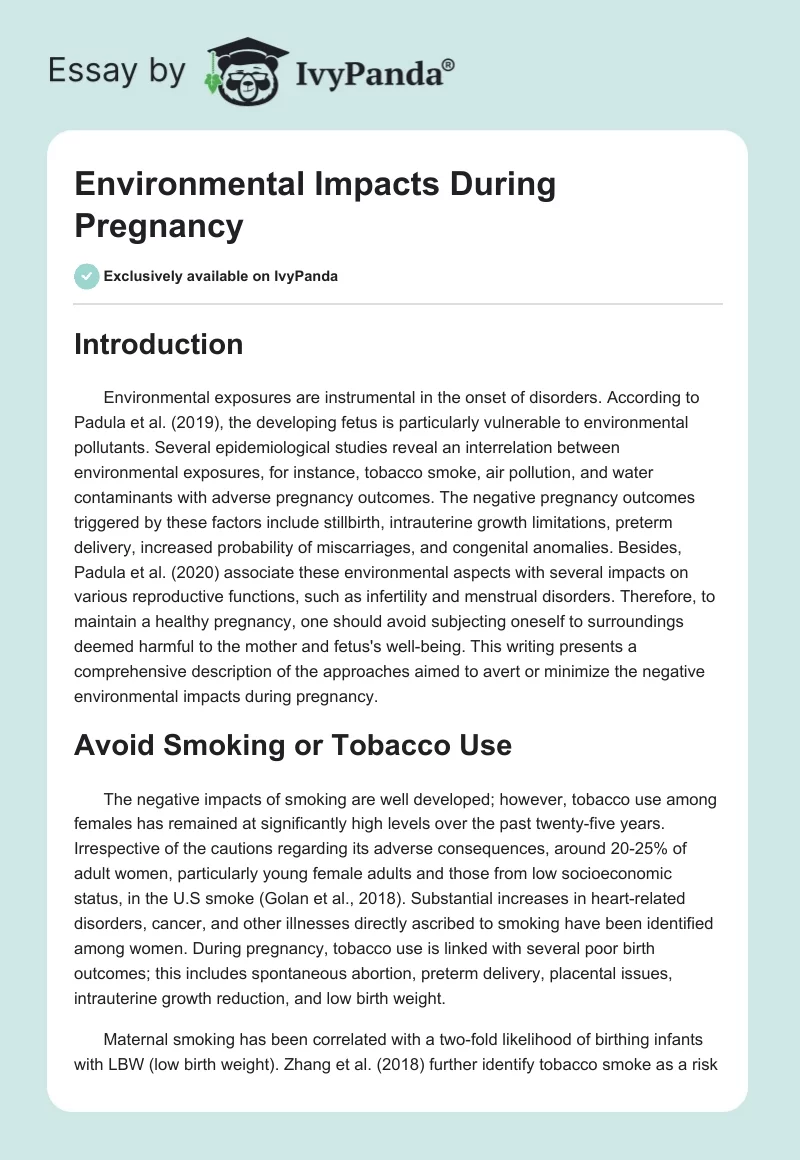Environmental Impacts During Pregnancy. Page 1
