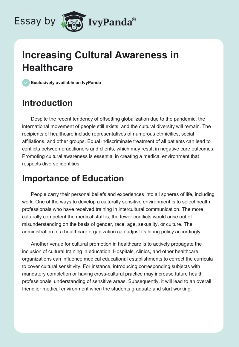 Increasing Cultural Awareness in Healthcare. Page 1