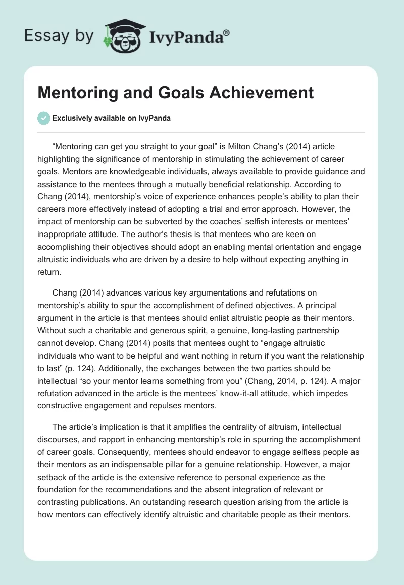 Mentoring and Goals Achievement. Page 1