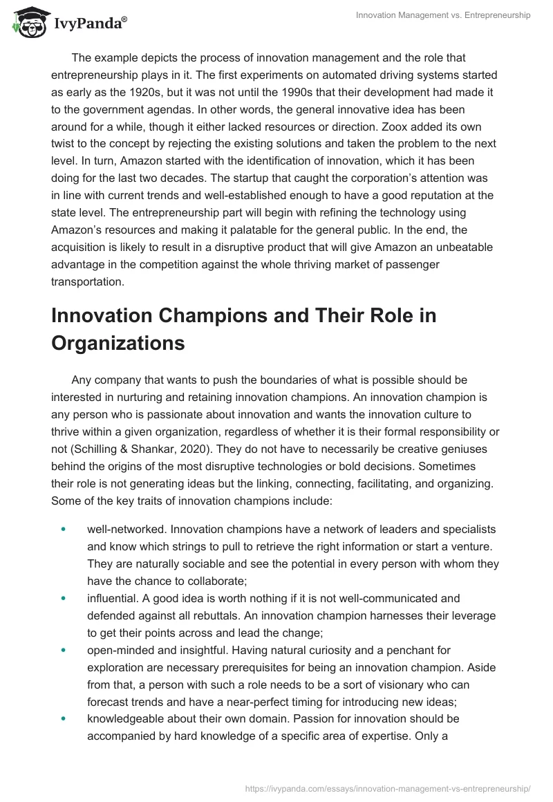 Innovation Management vs. Entrepreneurship. Page 2