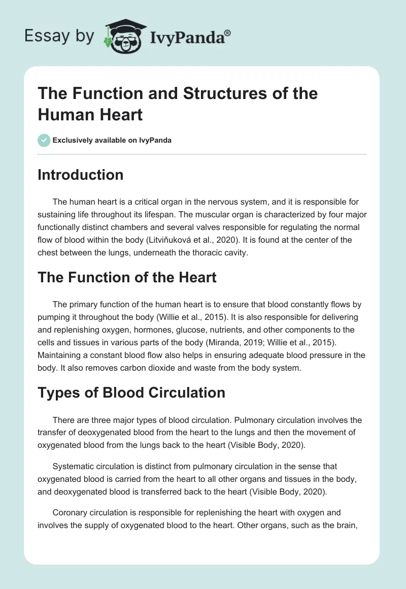 The Function and Structures of the Human Heart. Page 1