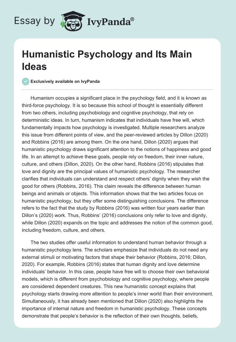 Humanistic Psychology and Its Main Ideas. Page 1