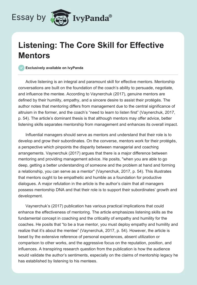 Listening: The Core Skill for Effective Mentors. Page 1