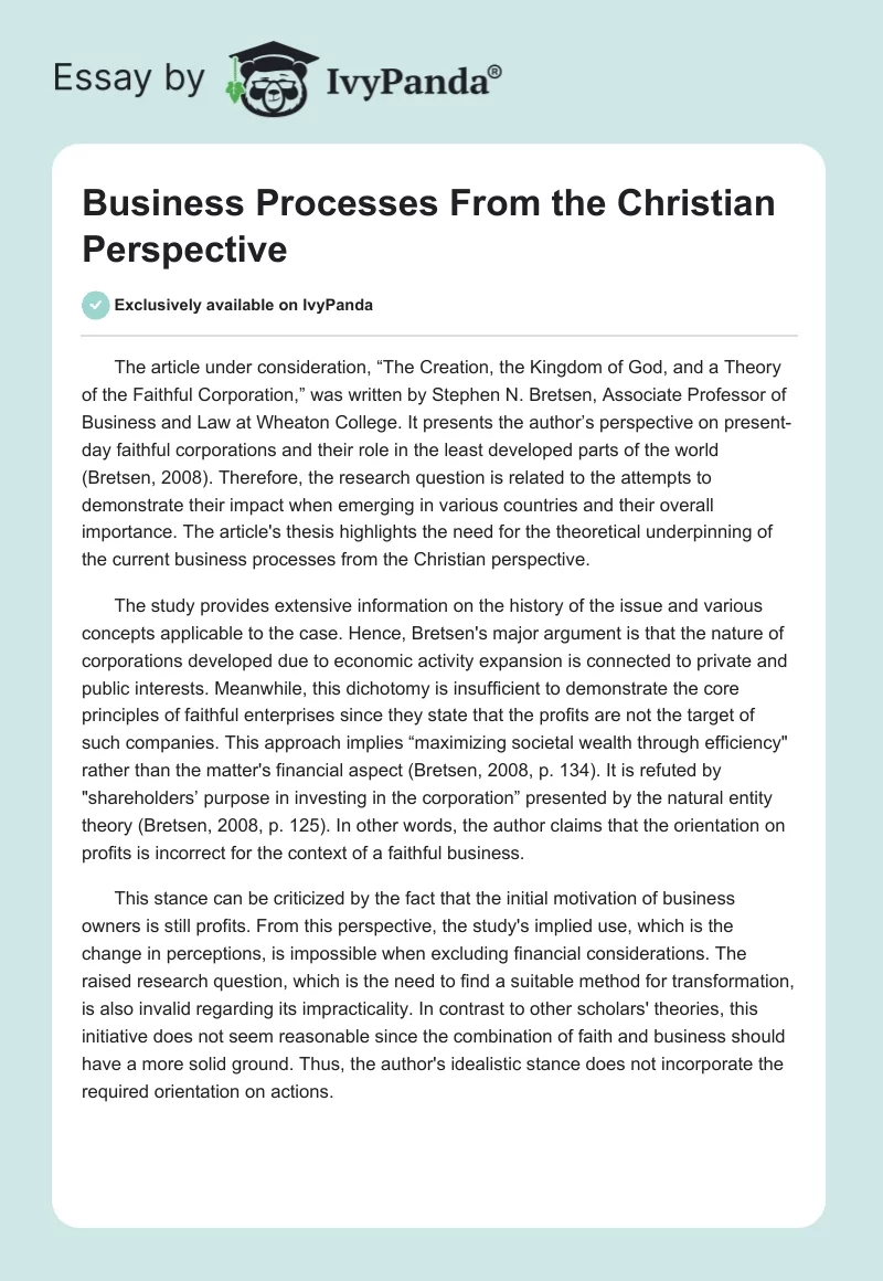 Business Processes From the Christian Perspective. Page 1