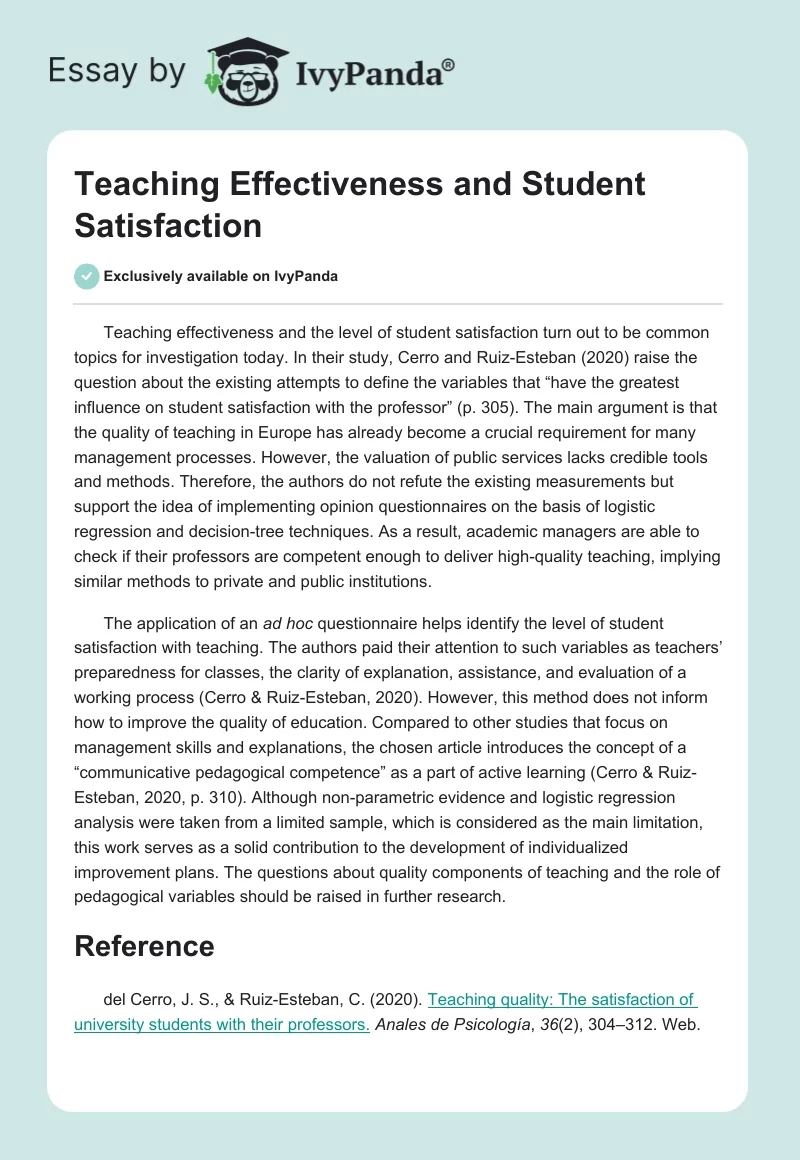 Teaching Effectiveness and Student Satisfaction. Page 1