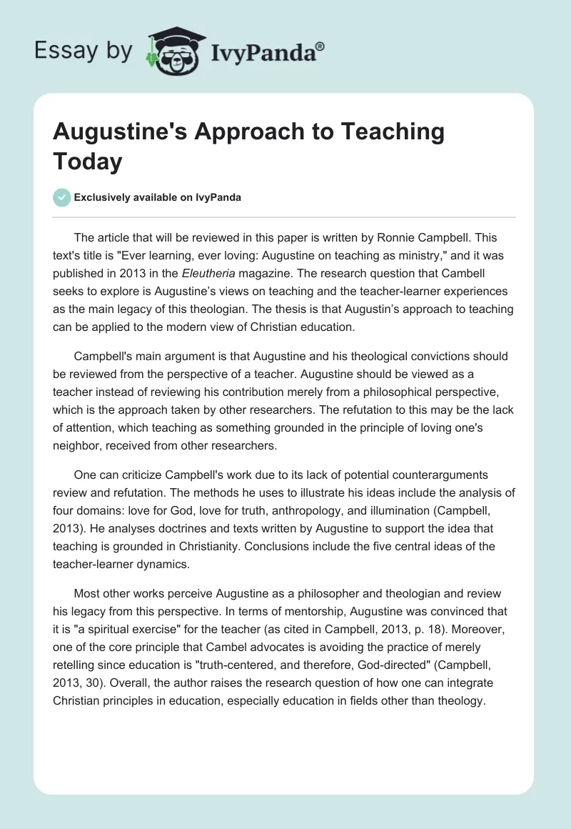 Augustine's Approach to Teaching Today. Page 1