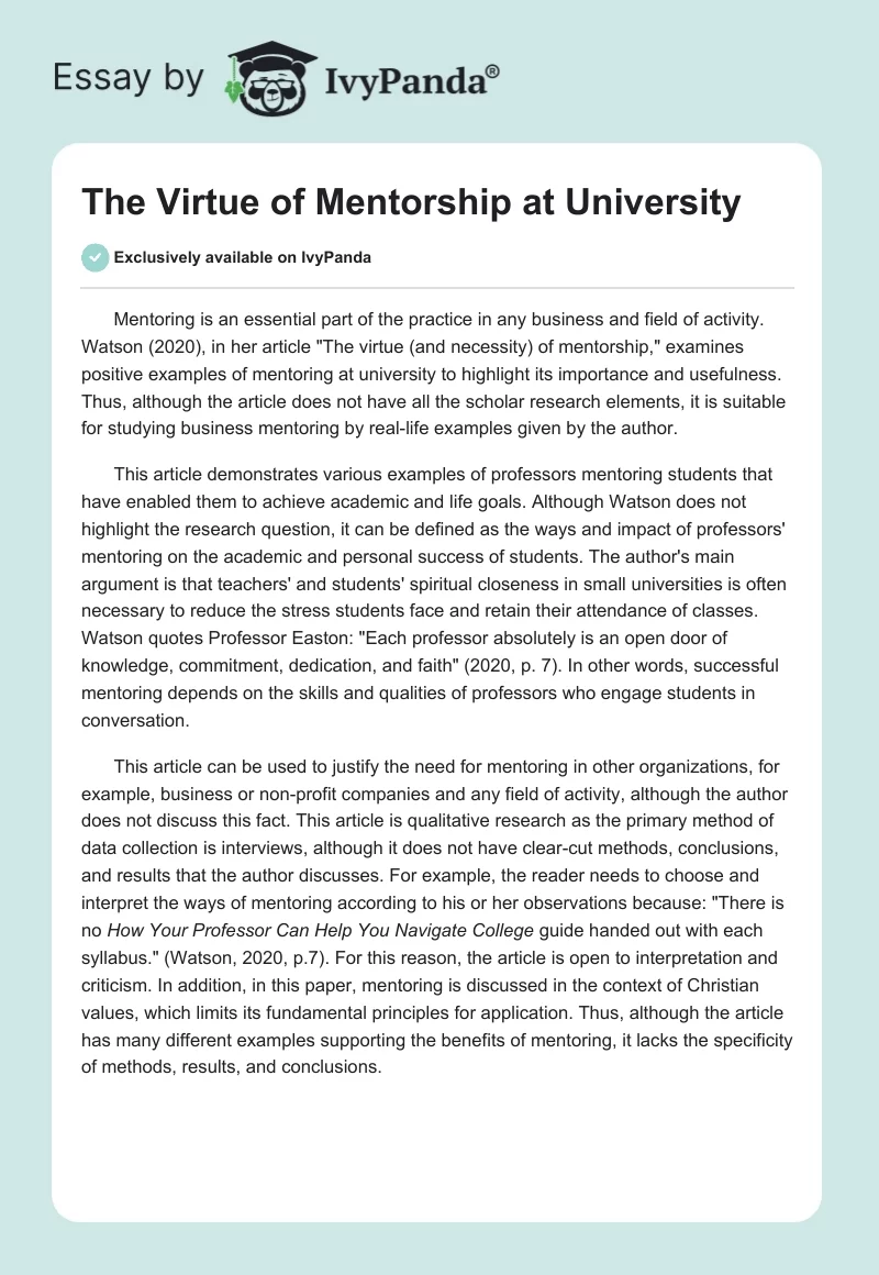 The Virtue of Mentorship at University. Page 1