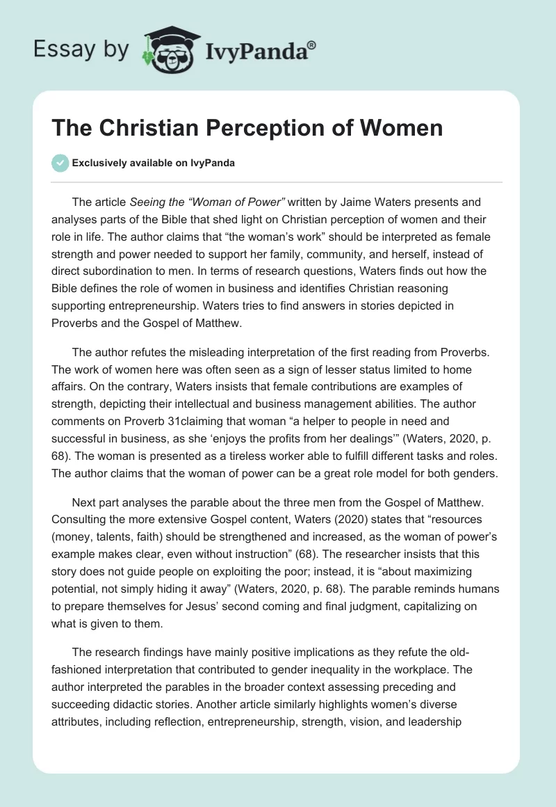 The Christian Perception of Women. Page 1
