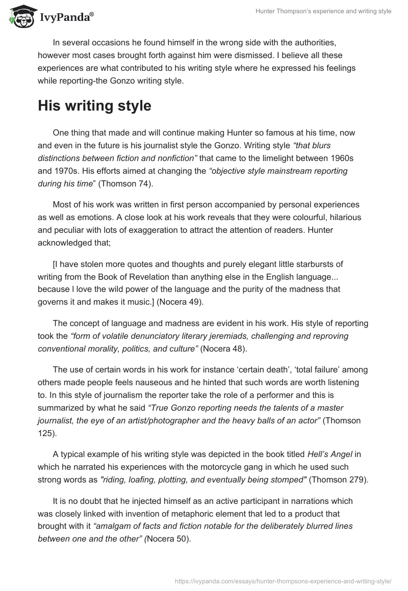 Hunter Thompson’s experience and writing style. Page 4
