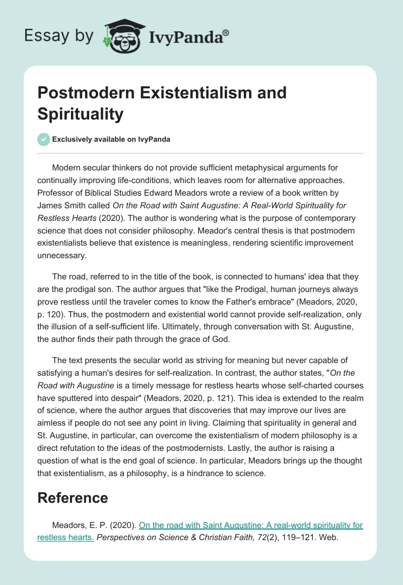 Postmodern Existentialism and Spirituality. Page 1