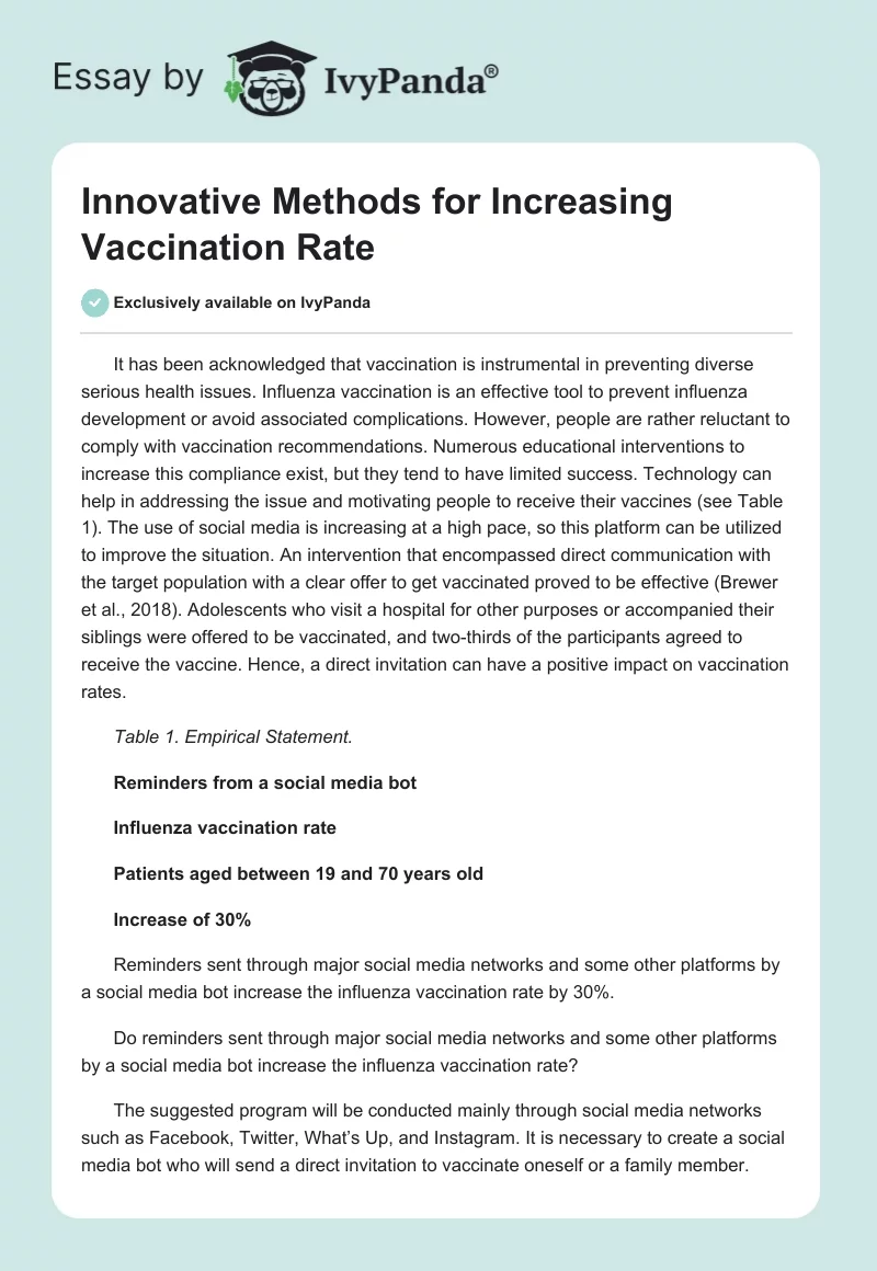 Innovative Methods for Increasing Vaccination Rate. Page 1