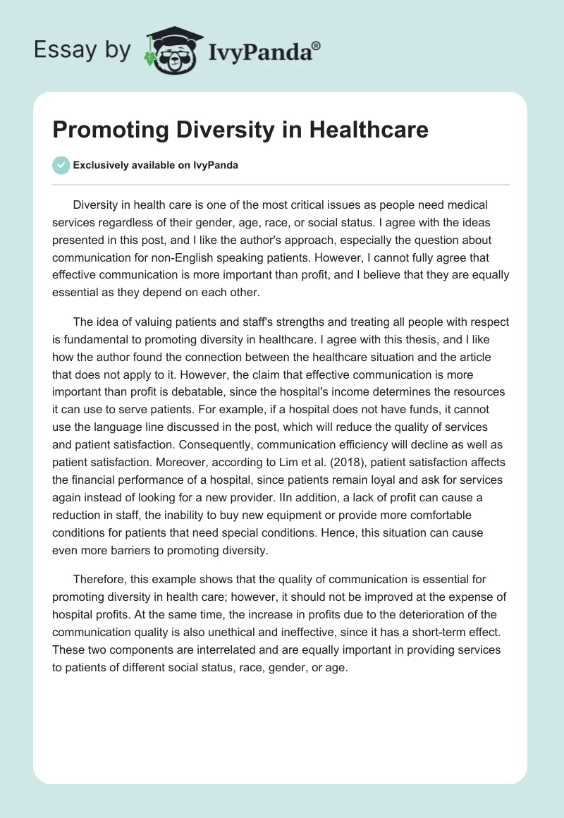 Promoting Diversity in Healthcare. Page 1