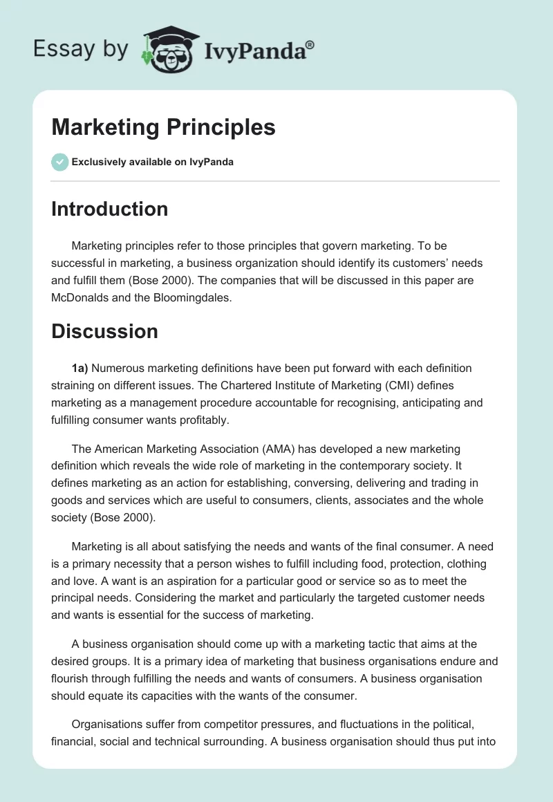 Marketing Principles. Page 1
