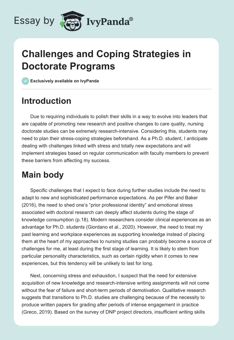 Challenges and Coping Strategies in Doctorate Programs. Page 1