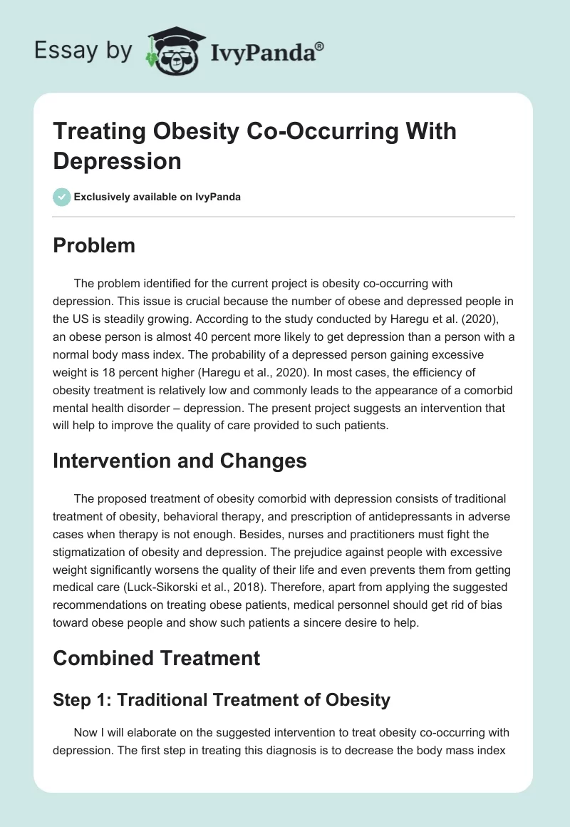 Treating Obesity Co-Occurring With Depression. Page 1