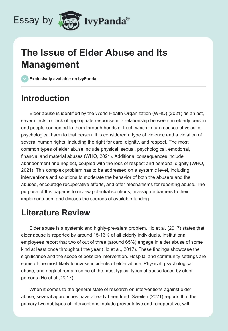 The Issue of Elder Abuse and Its Management. Page 1