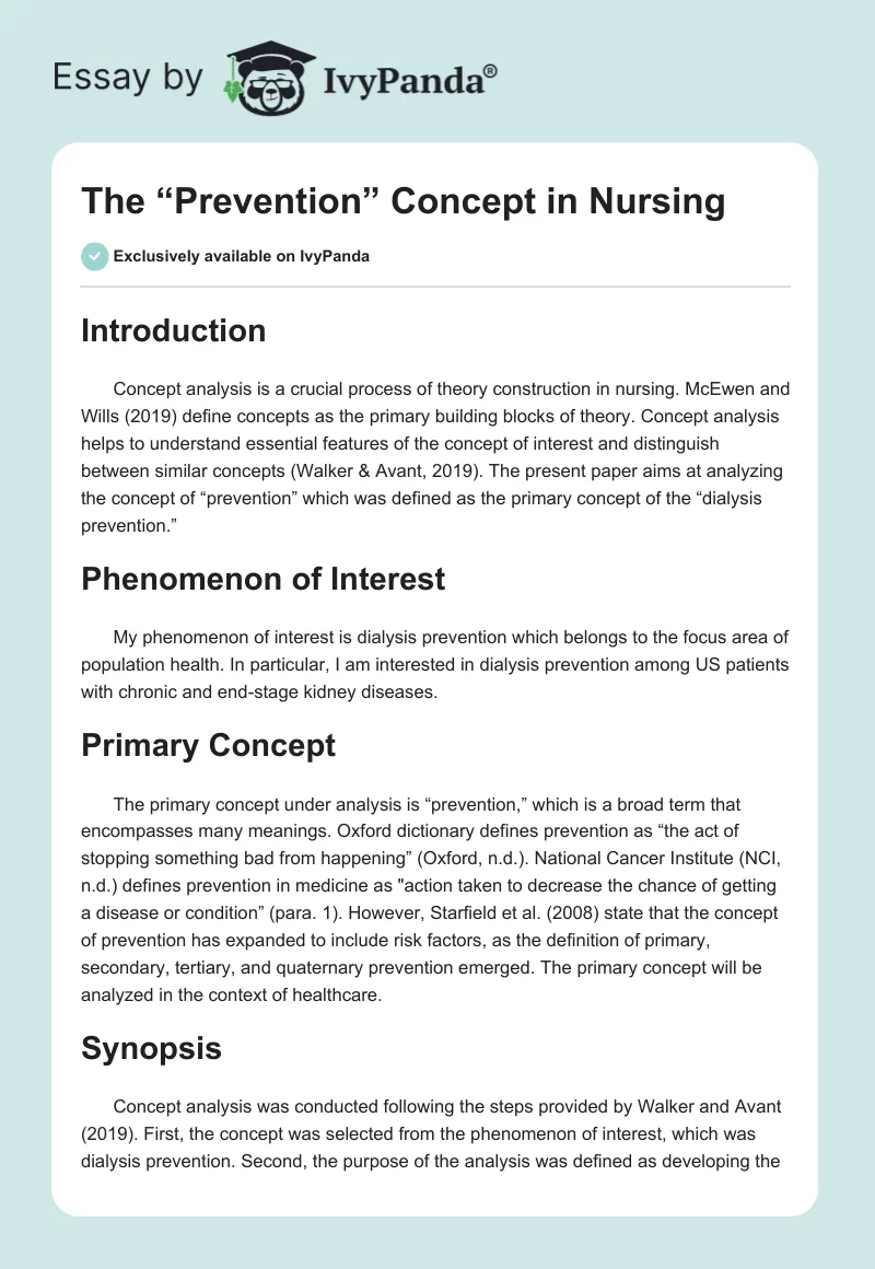 The “Prevention” Concept in Nursing. Page 1