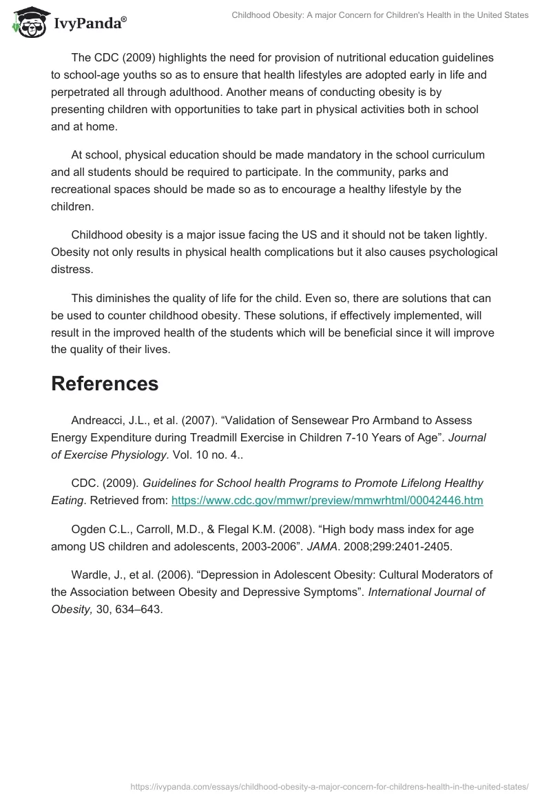Childhood Obesity: A Major Concern for Children's Health in the United States. Page 2