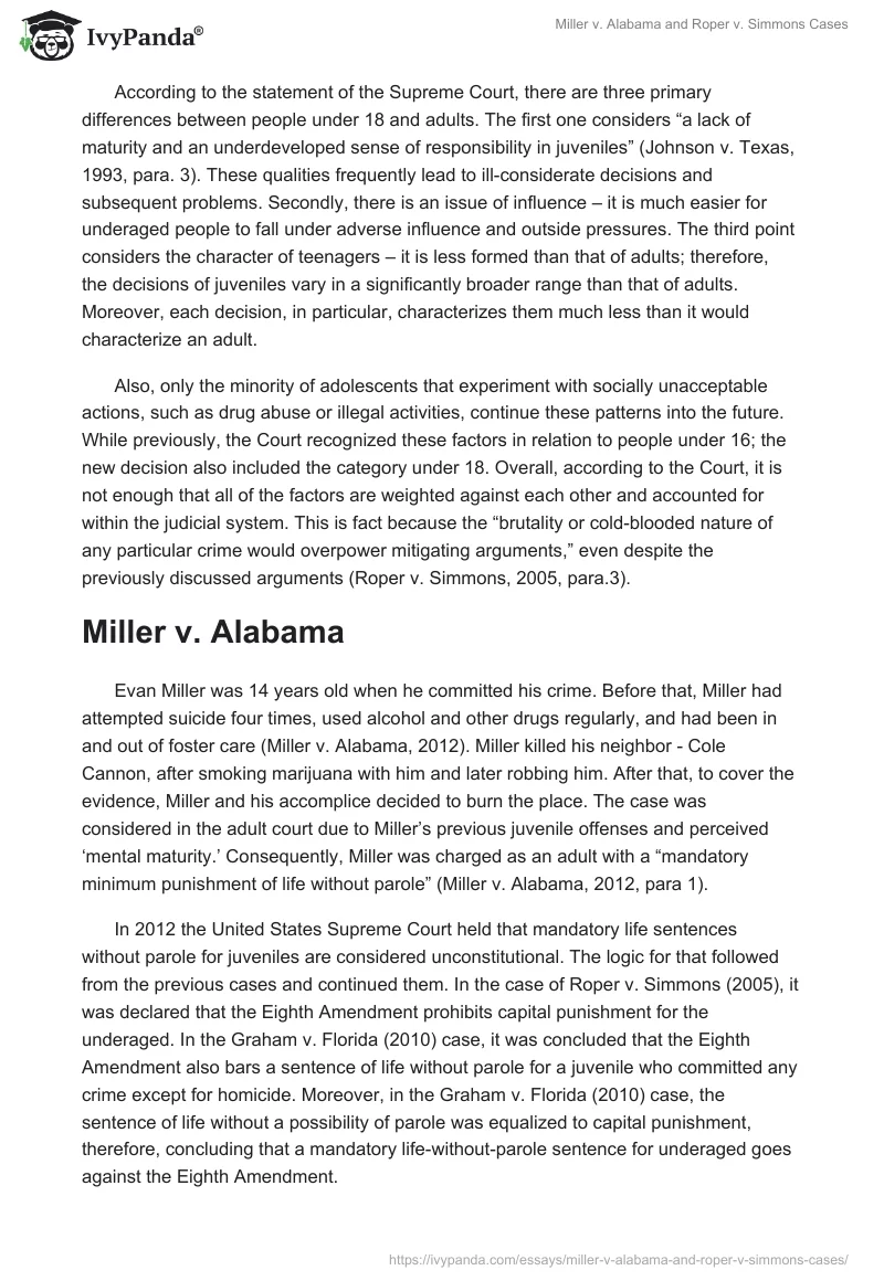 Miller v. Alabama and Roper v. Simmons Cases. Page 2