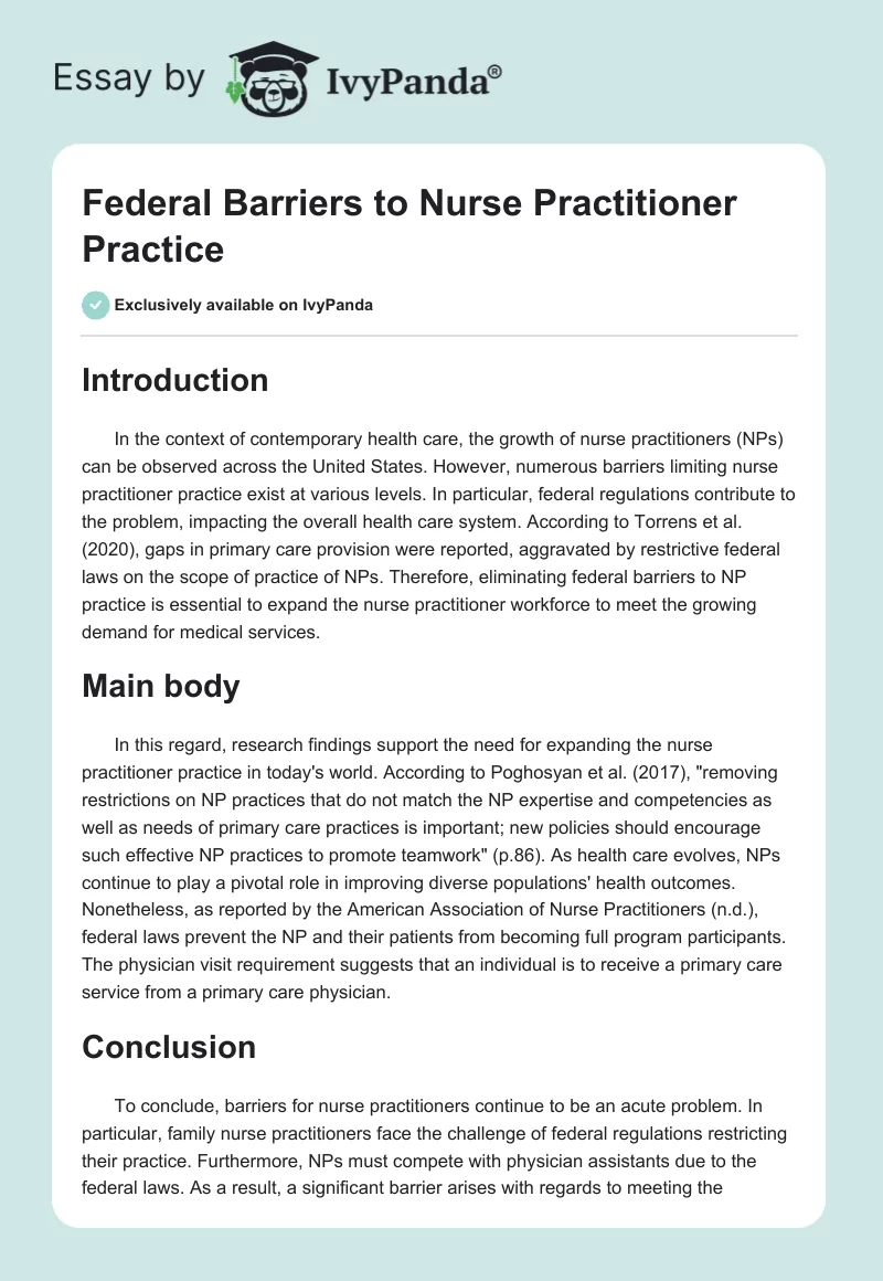 Federal Barriers to Nurse Practitioner Practice. Page 1