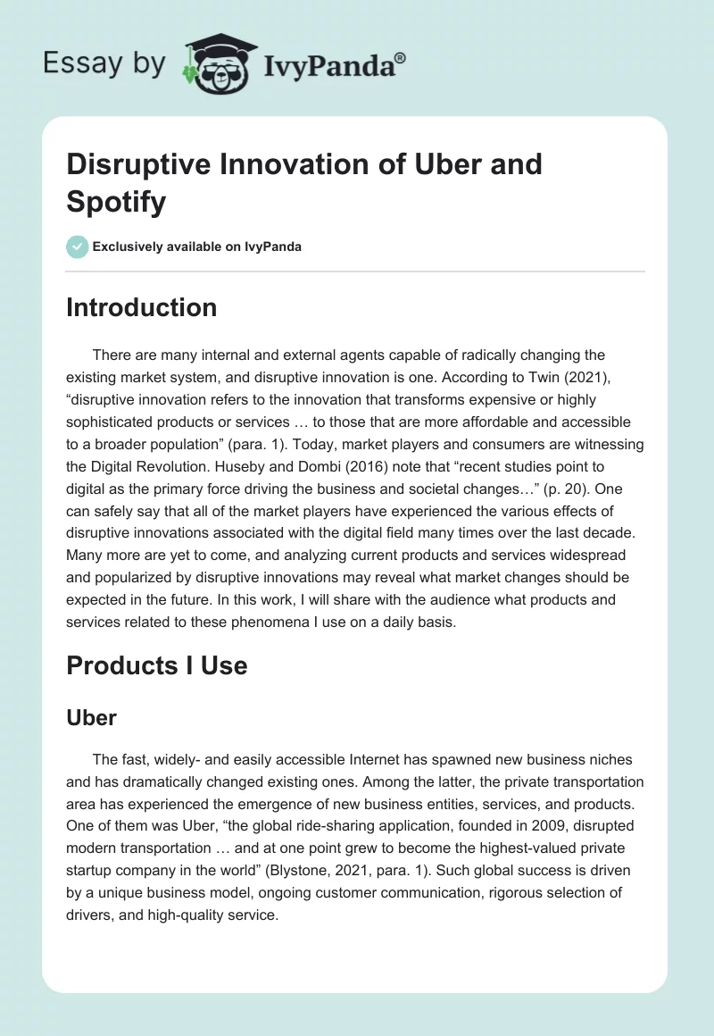 Disruptive Innovation of Uber and Spotify. Page 1