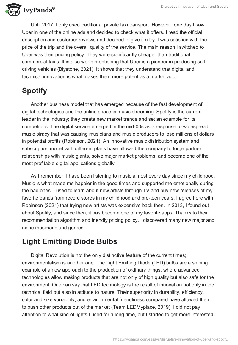 Disruptive Innovation of Uber and Spotify. Page 2