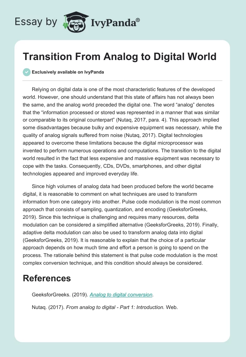 Transition From Analog to Digital World. Page 1