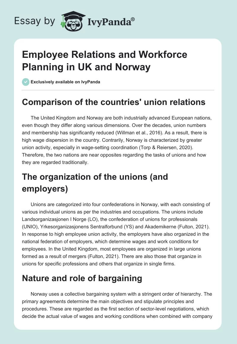 Employee Relations and Workforce Planning in UK and Norway. Page 1