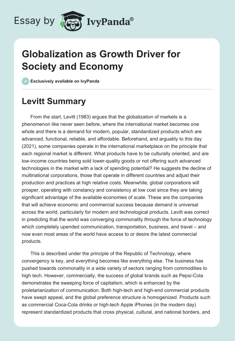 Globalization as Growth Driver for Society and Economy. Page 1