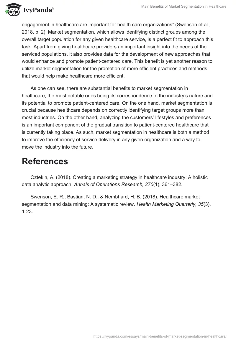Main Benefits of Market Segmentation in Healthcare. Page 2