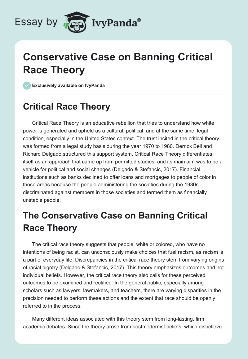 Conservative Case on Banning Critical Race Theory. Page 1