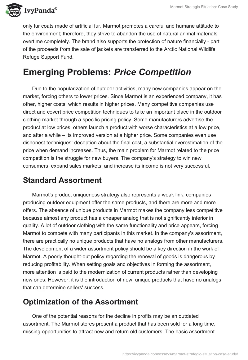 Marmot Strategic Situation: Case Study. Page 4
