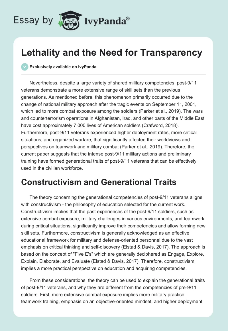 Lethality and the Need for Transparency. Page 1