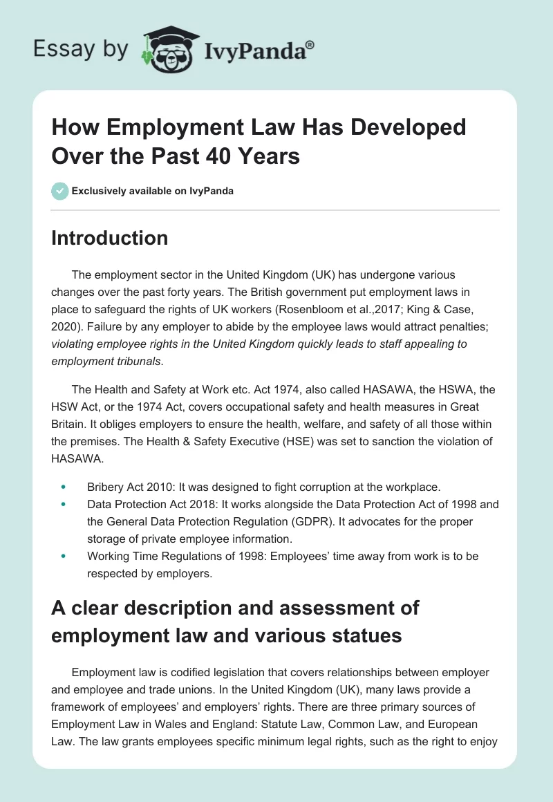 How Employment Law Has Developed Over the Past 40 Years. Page 1