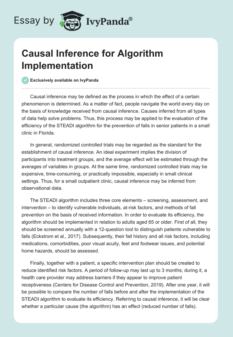 Causal Inference for Algorithm Implementation. Page 1
