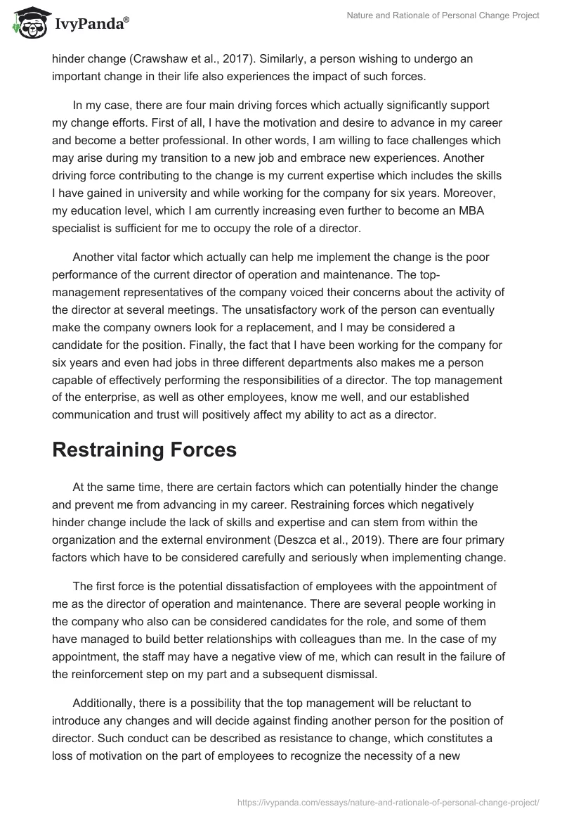 Nature and Rationale of Personal Change Project. Page 3