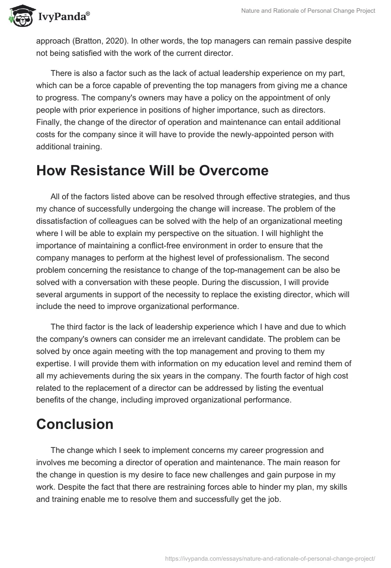 Nature and Rationale of Personal Change Project. Page 4