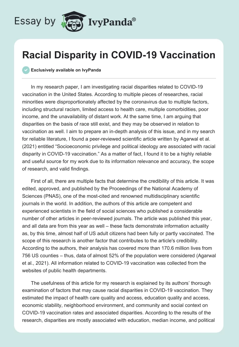 Racial Disparity in COVID-19 Vaccination. Page 1
