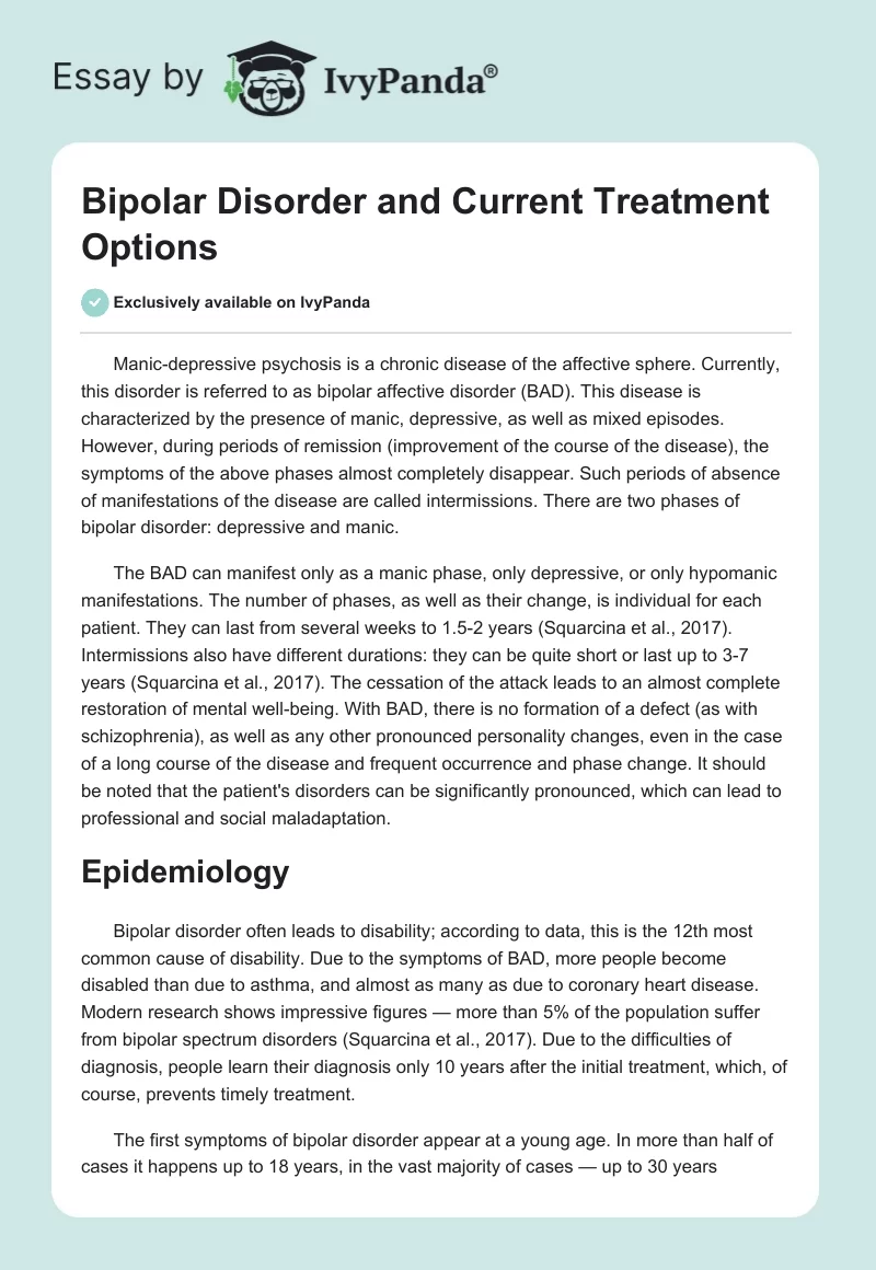 Bipolar Disorder and Current Treatment Options. Page 1