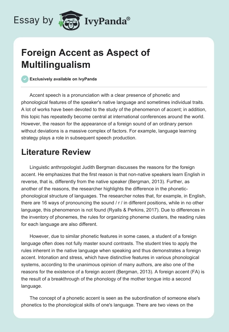 Foreign Accent as Aspect of Multilingualism. Page 1