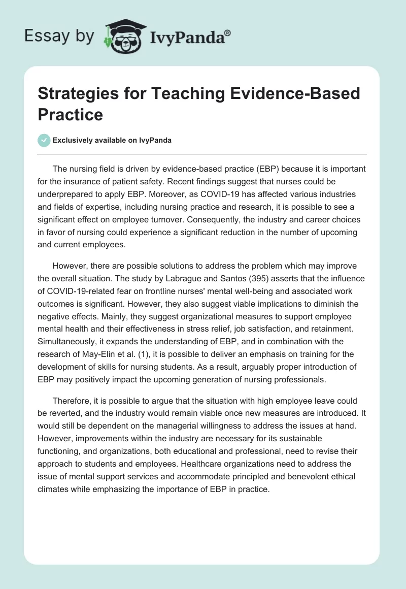 Strategies for Teaching Evidence-Based Practice. Page 1