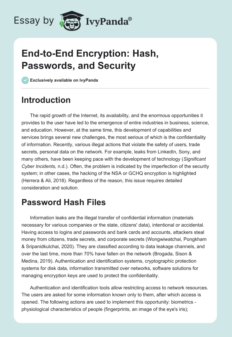End-to-End Encryption: Hash, Passwords, and Security. Page 1