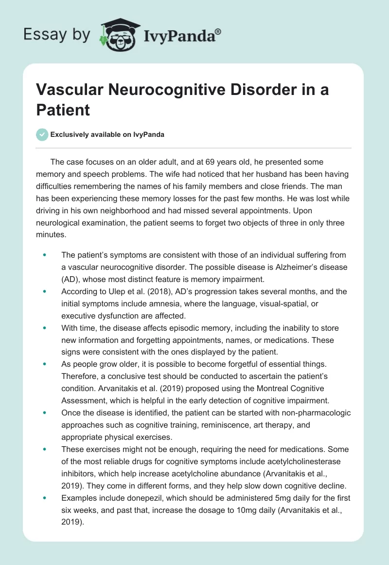 Vascular Neurocognitive Disorder in a Patient. Page 1