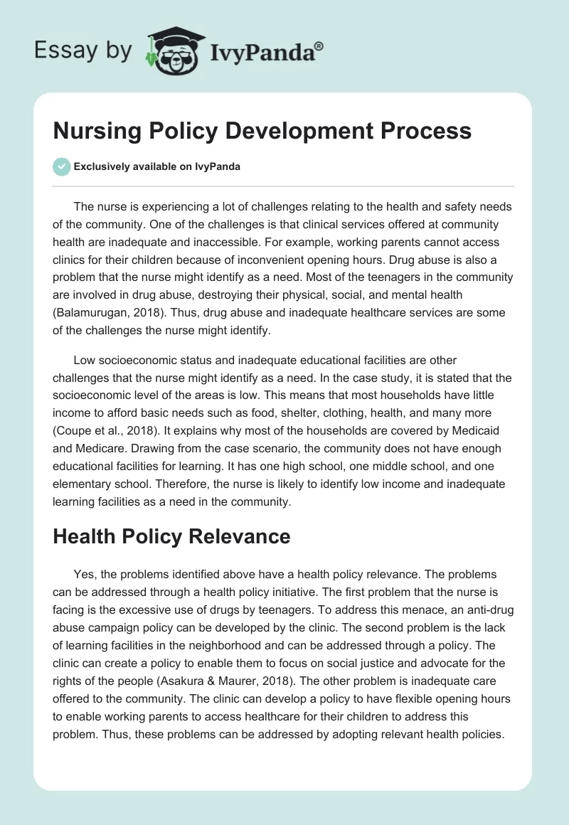 Nursing Policy Development Process. Page 1
